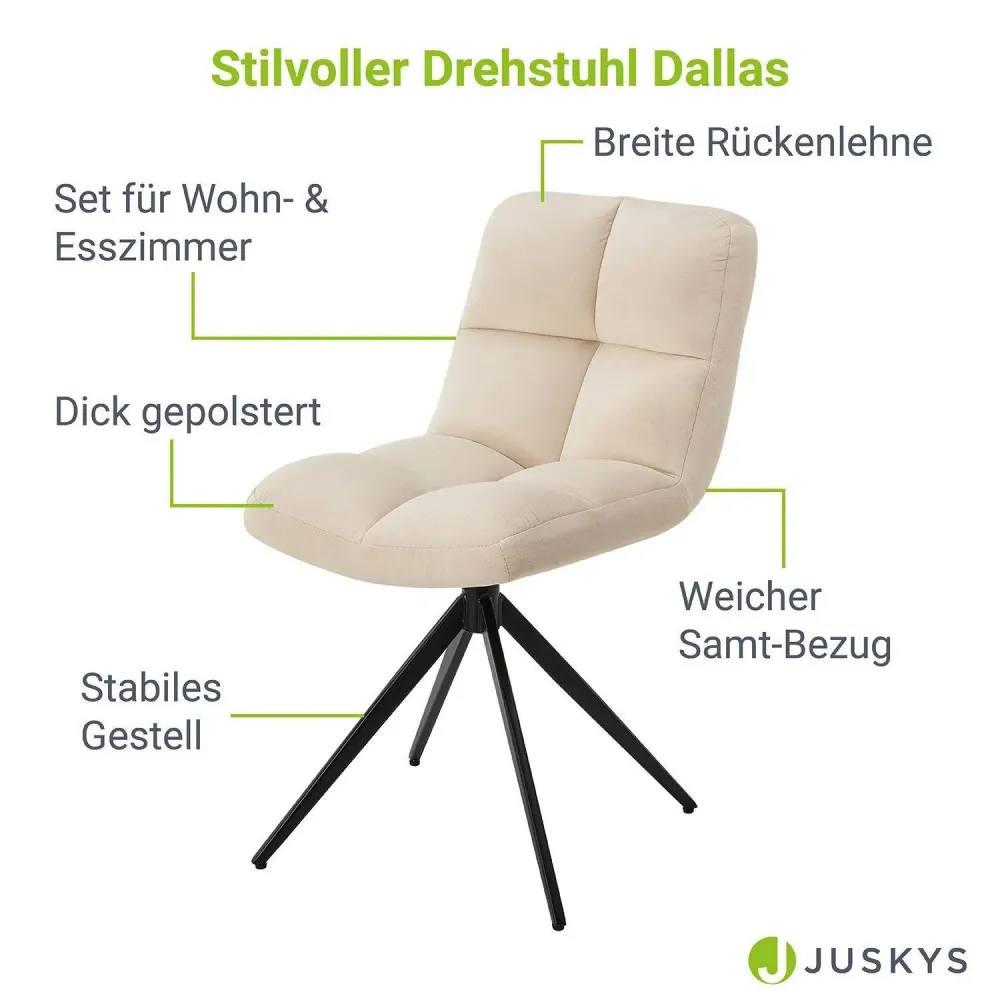 Sedia girevole Dallas, set da 2, velluto beige