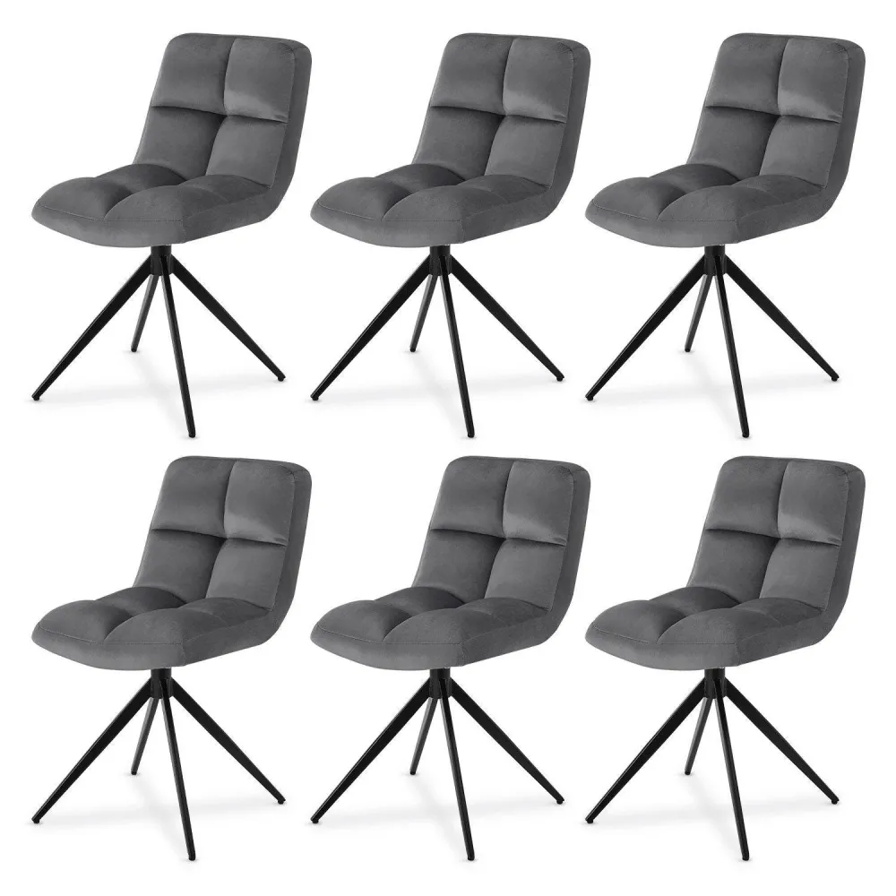 Sedia girevole Dallas, set da 6, velluto, grigio scuro