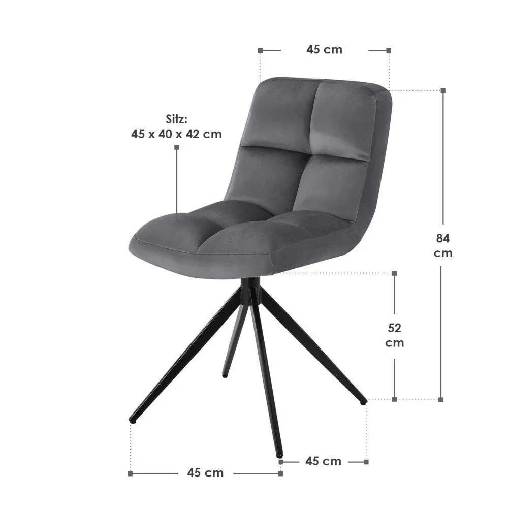 Sedia girevole Dallas, set da 6, velluto, grigio scuro