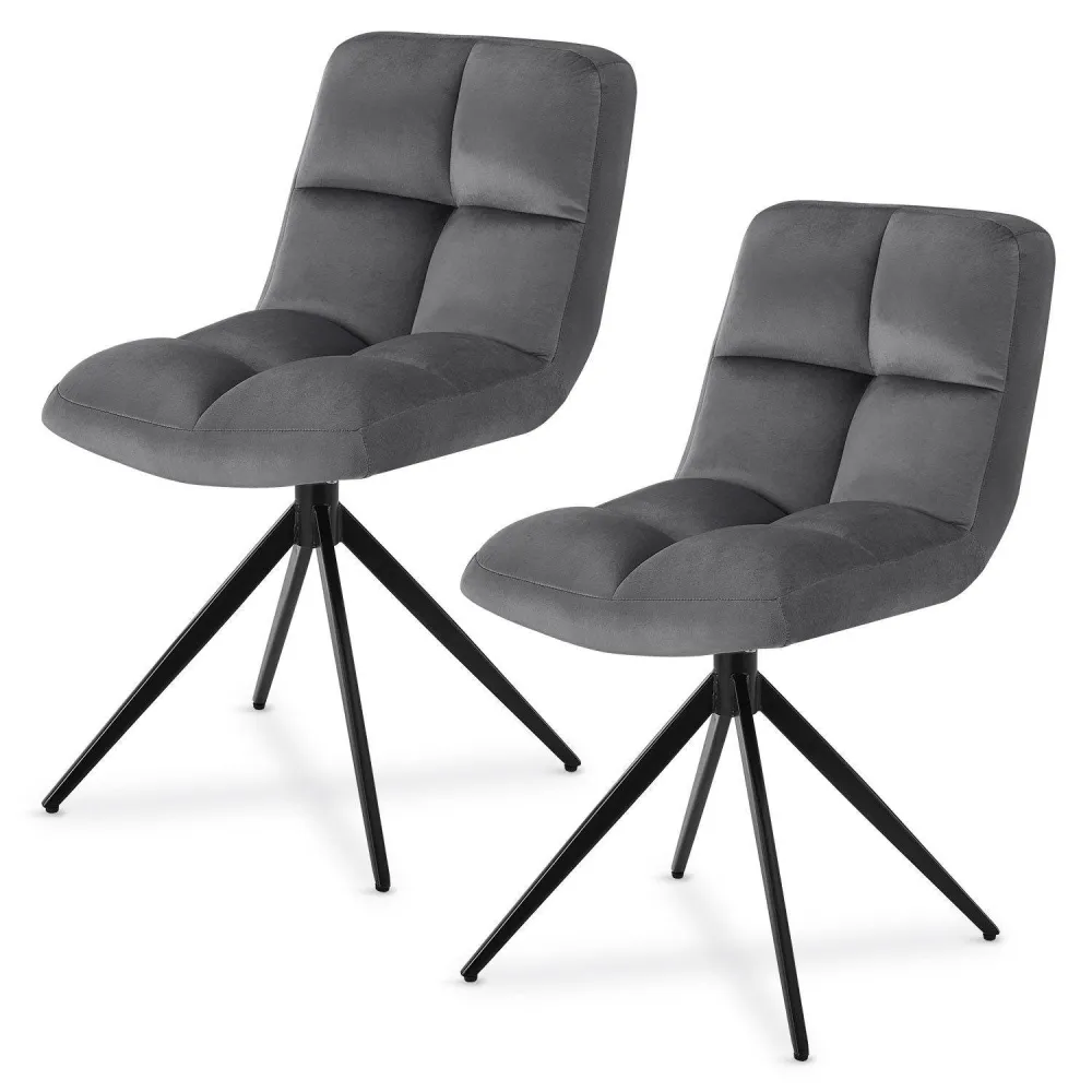Sedia girevole Dallas, set da 2, velluto, grigio scuro
