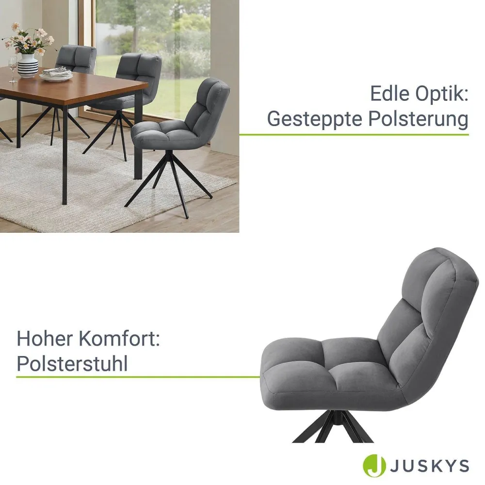 Sedia girevole Dallas, set da 2, velluto, grigio scuro