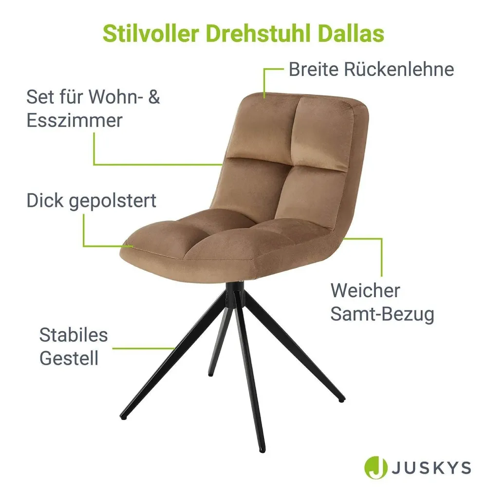 Sedia girevole Dallas, set da 2, velluto marrone chiaro