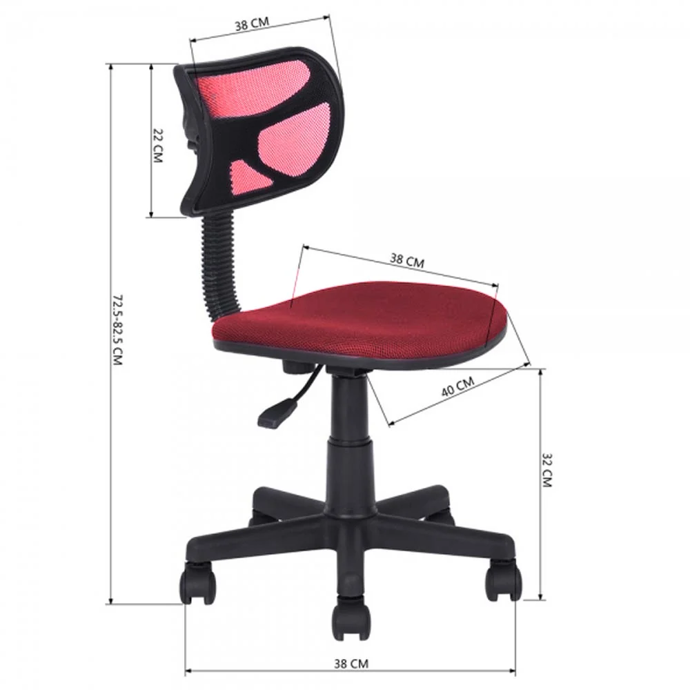 Sedia Girevole 5 Ruote per Ufficio Cameretta con Schienale Ergonomico Tessuto Rete Rosso