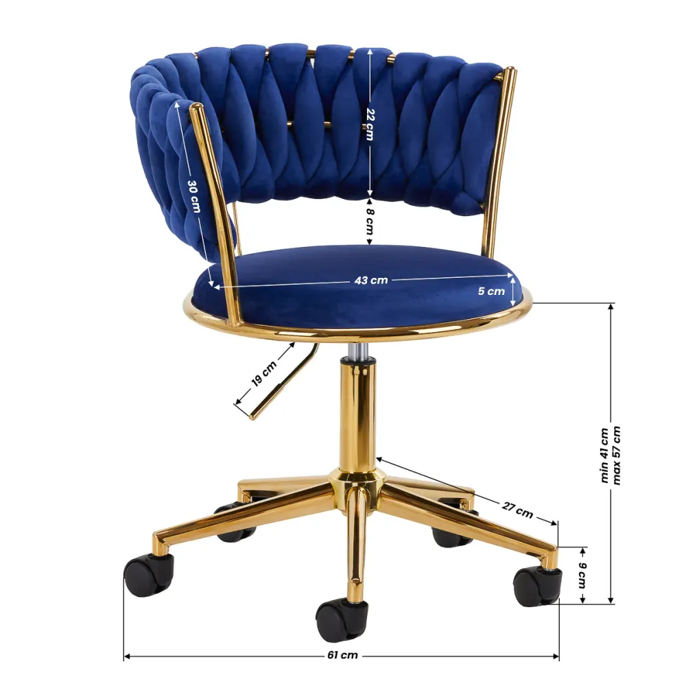 Sedia Girevole Velluto con Schienale Intrecciato e Base Oro | QS-GW01G (Blu Navy)