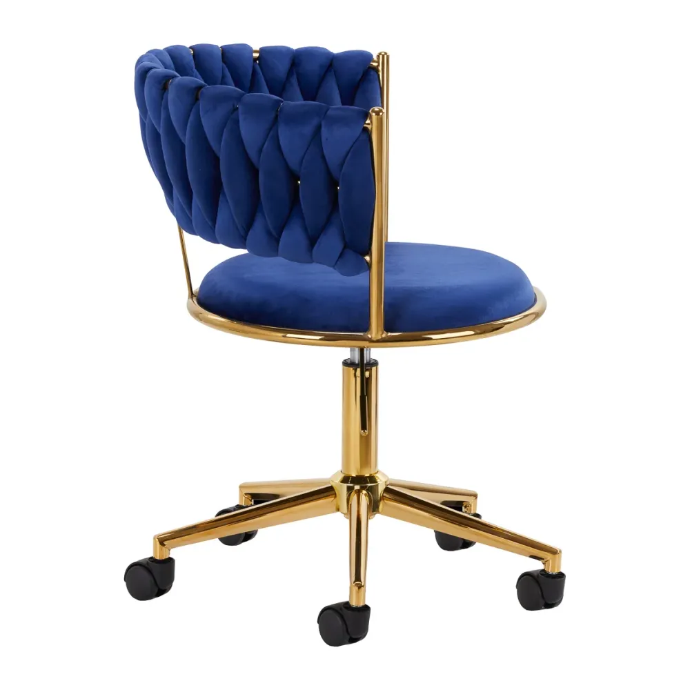 Sedia Girevole Velluto con Schienale Intrecciato e Base Oro | QS-GW01G (Blu Navy)