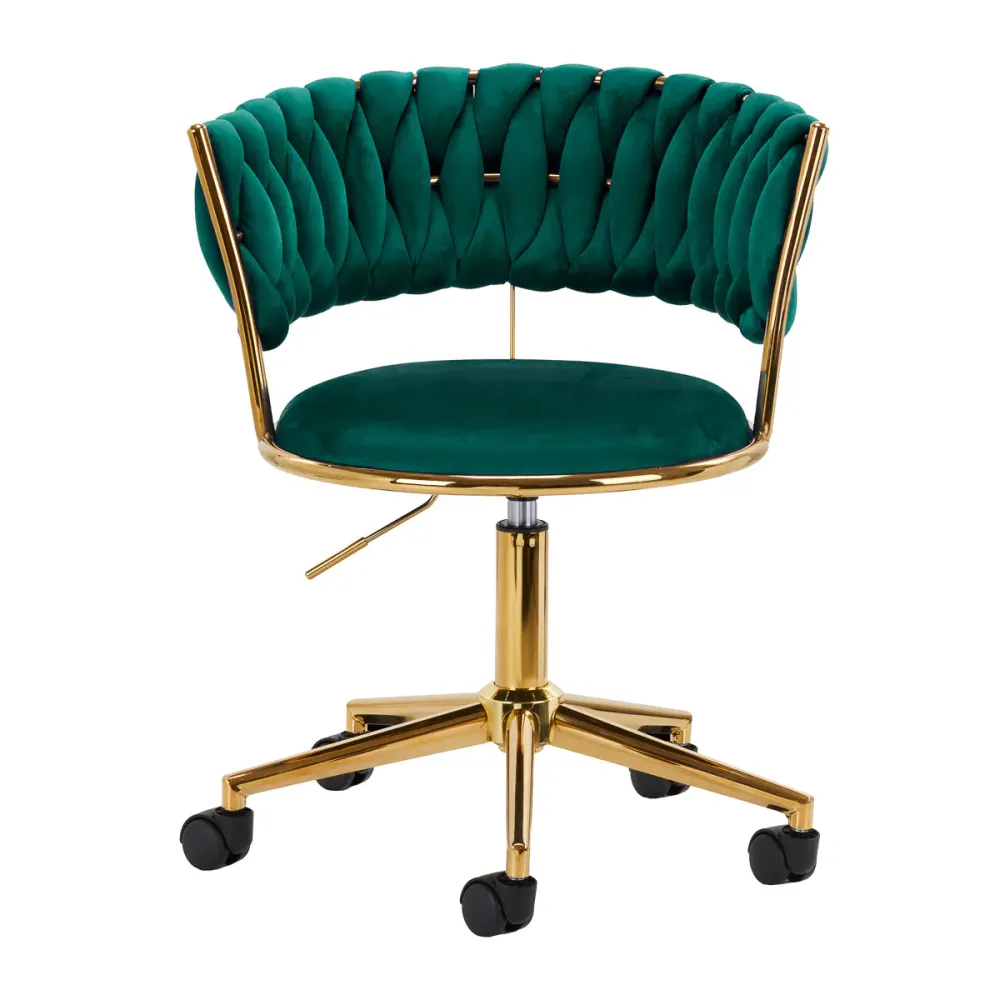 Sedia Girevole Velluto con Schienale Intrecciato e Base Oro | QS-GW01G (Verde)