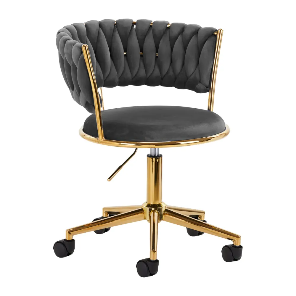 Sedia Girevole Velluto con Schienale Intrecciato e Base Oro | QS-GW01G (Grigio)