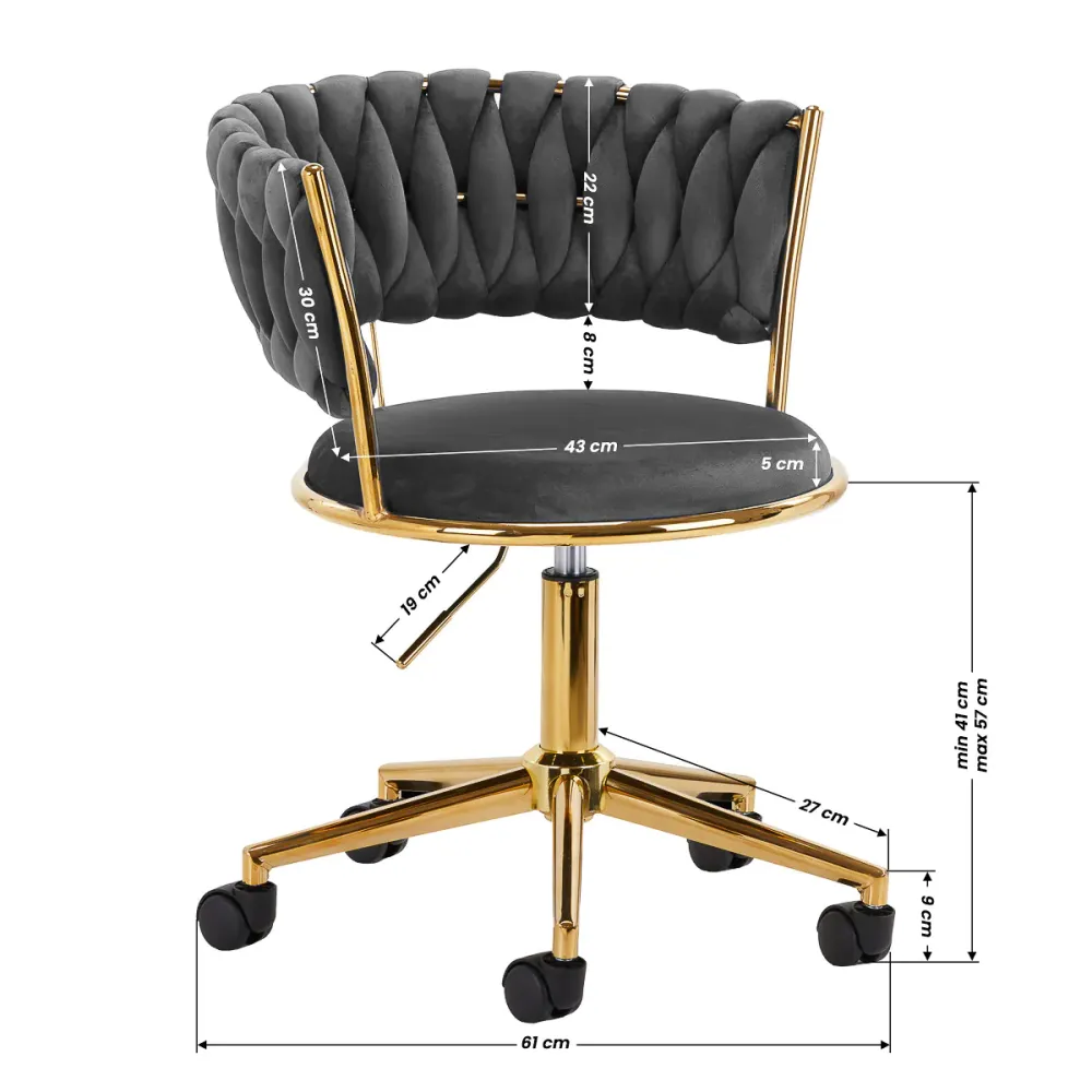 Sedia Girevole Velluto con Schienale Intrecciato e Base Oro | QS-GW01G (Grigio)