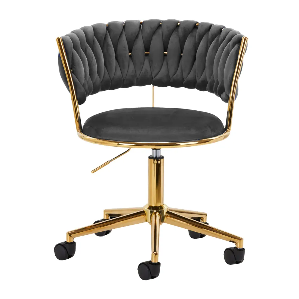 Sedia Girevole Velluto con Schienale Intrecciato e Base Oro | QS-GW01G (Grigio)
