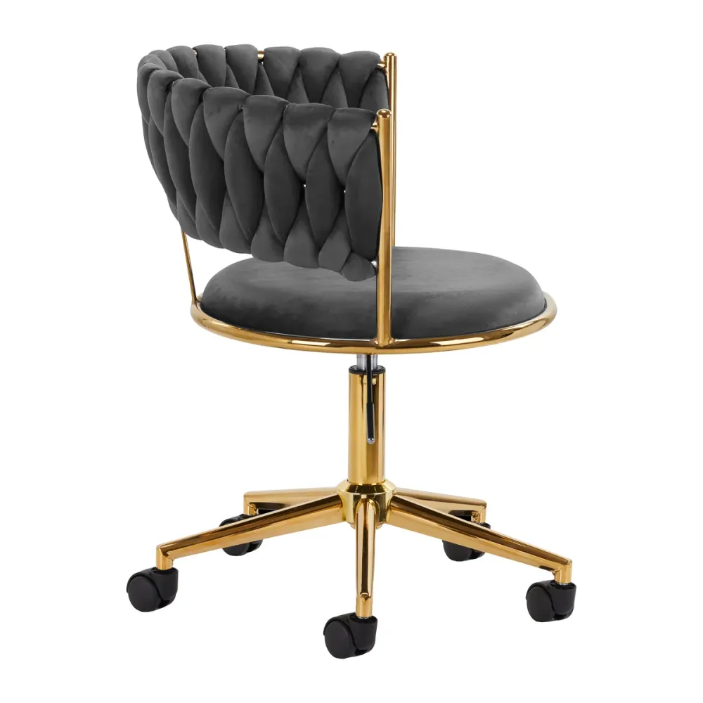 Sedia Girevole Velluto con Schienale Intrecciato e Base Oro | QS-GW01G (Grigio)