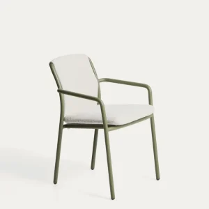 Sedia impilabile Linosa alluminio di colore verde con cuscino beige