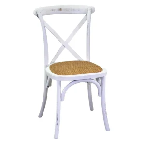 Sedia legno di betulla bianca, stile shabby chic, bistrot con seduta impagliata, impilabile - 50x50x88 cm - Vacchetti