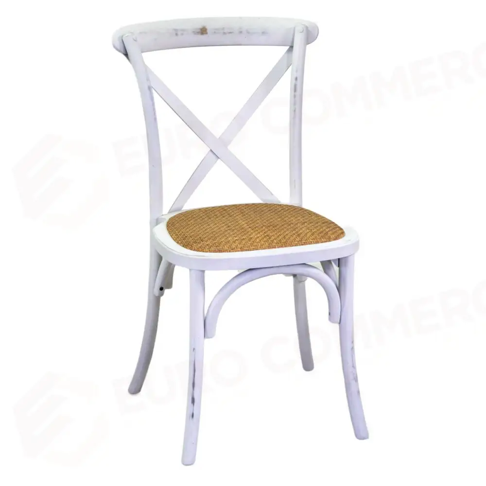 SEDIA LEGNO CROSS BIANCO ANTICO SEDUTA INTRECCIO IMPILABILE CM50X50H46,5/88 - 2806600000 - VACCHETTI