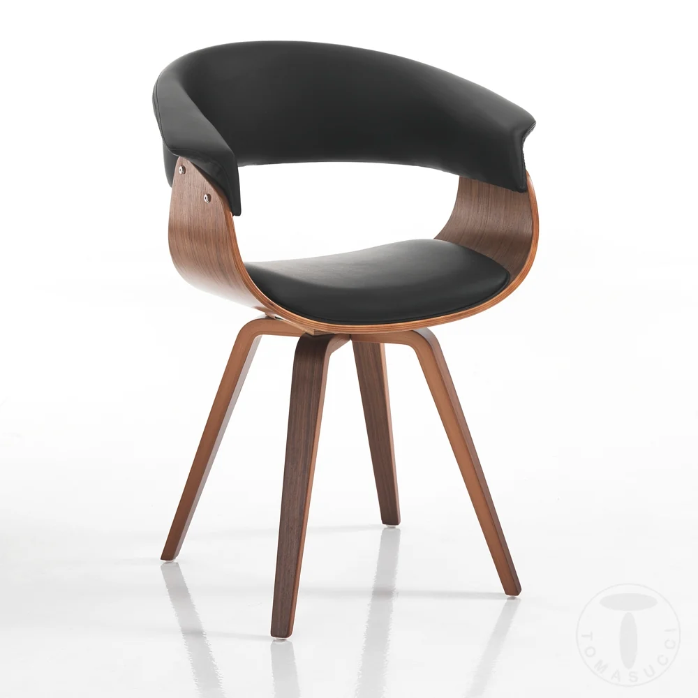 Sedia living legno multistrato finitura noce imbottito rivestito similpelle nero cm 62x51x81h