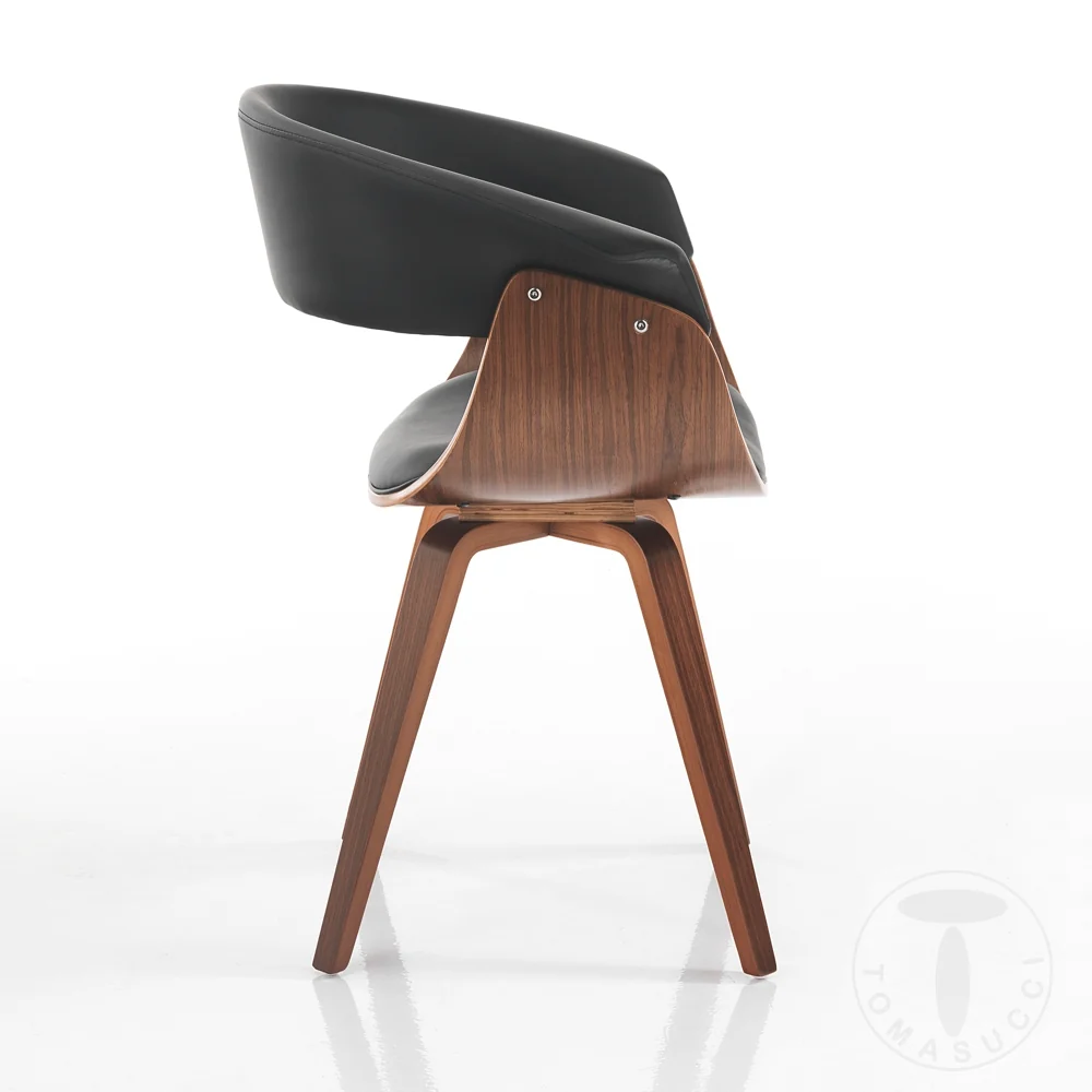Sedia living legno multistrato finitura noce imbottito rivestito similpelle nero cm 62x51x81h