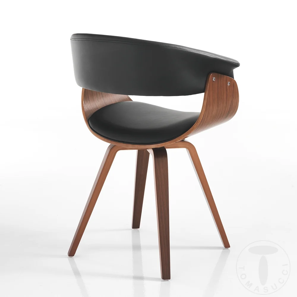 Sedia living legno multistrato finitura noce imbottito rivestito similpelle nero cm 62x51x81h