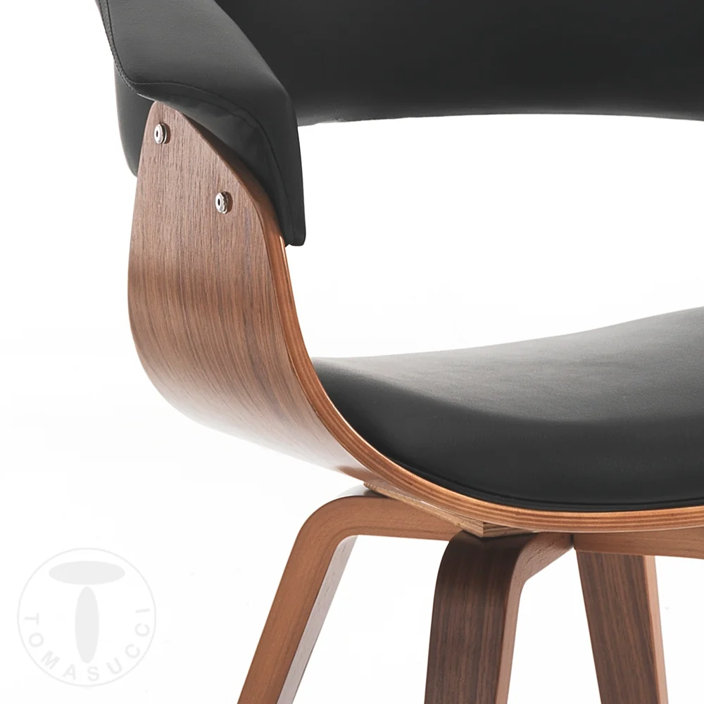 Sedia living legno multistrato finitura noce imbottito rivestito similpelle nero cm 62x51x81h