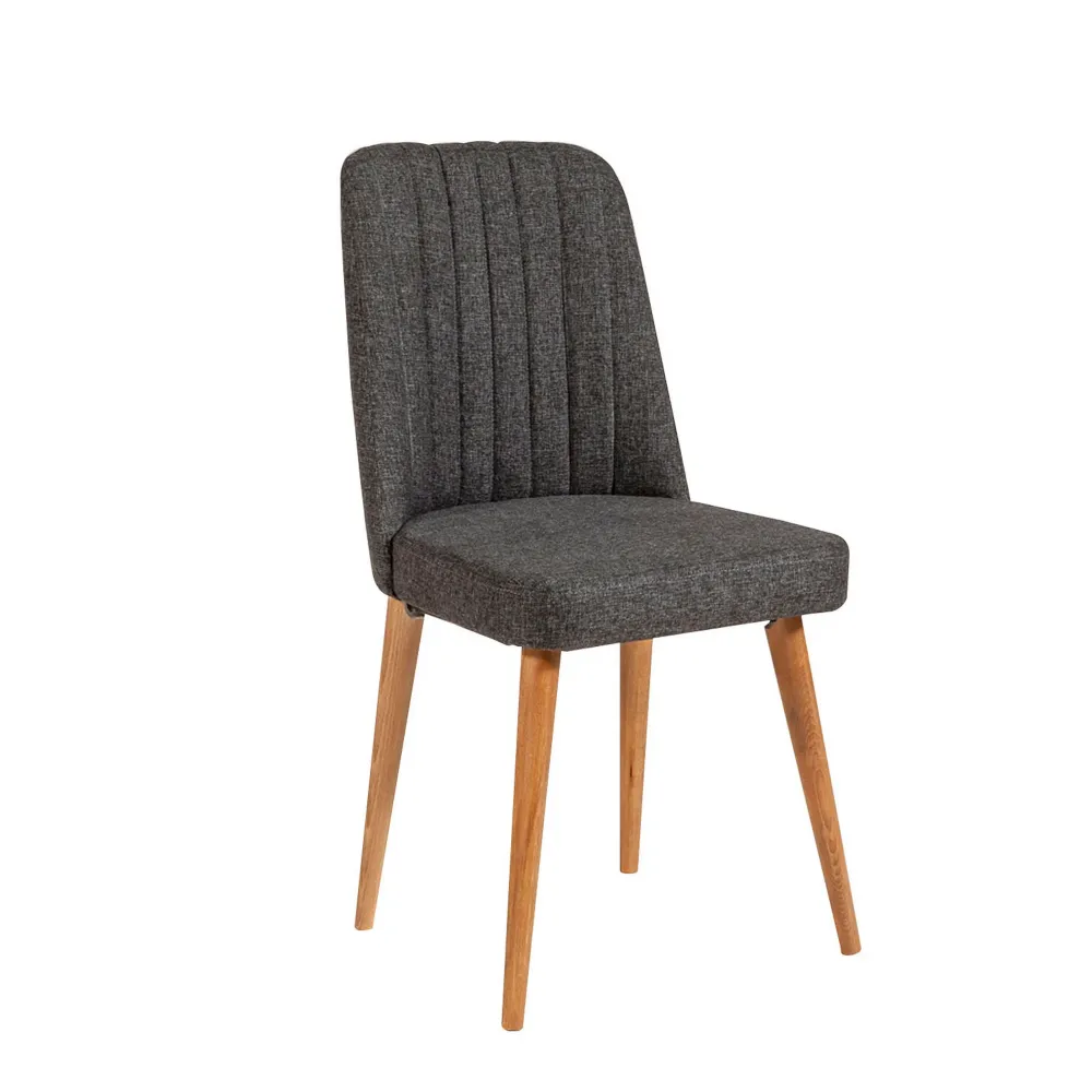 Sedia living moderna tessuto antracite imbottita gambe legno cm 47x46x89h