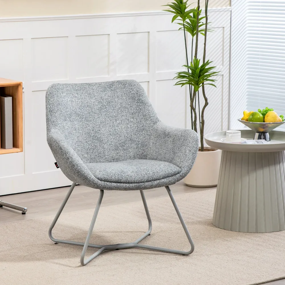 Sedia Moderna con Braccioli e Schienale Imbottiti 63x69x75 cm Tessuto Effetto Lino Grigio