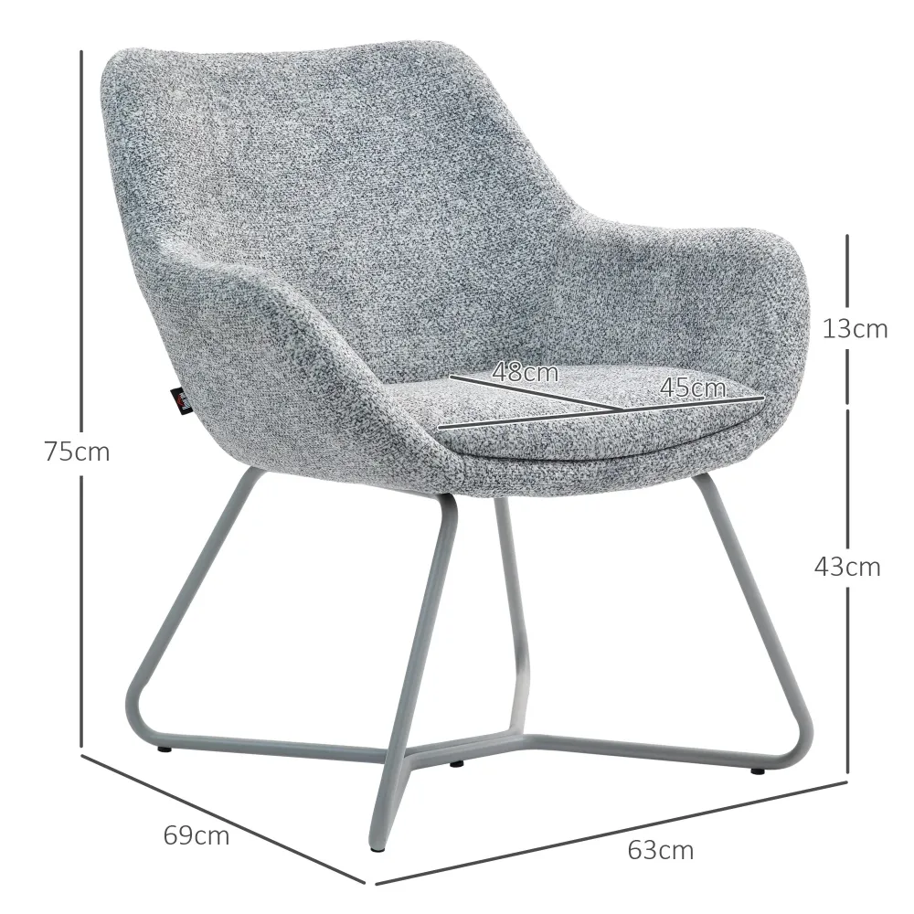 Sedia Moderna con Braccioli e Schienale Imbottiti 63x69x75 cm Tessuto Effetto Lino Grigio