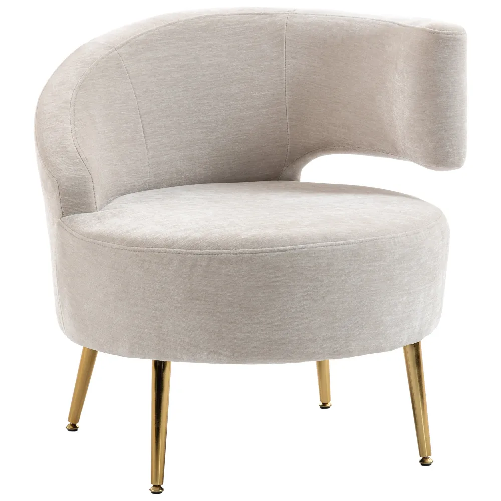 Sedia Moderna con Schienale ad Arco 69x65x67 cm Rivestita Chenille Bianco Crema