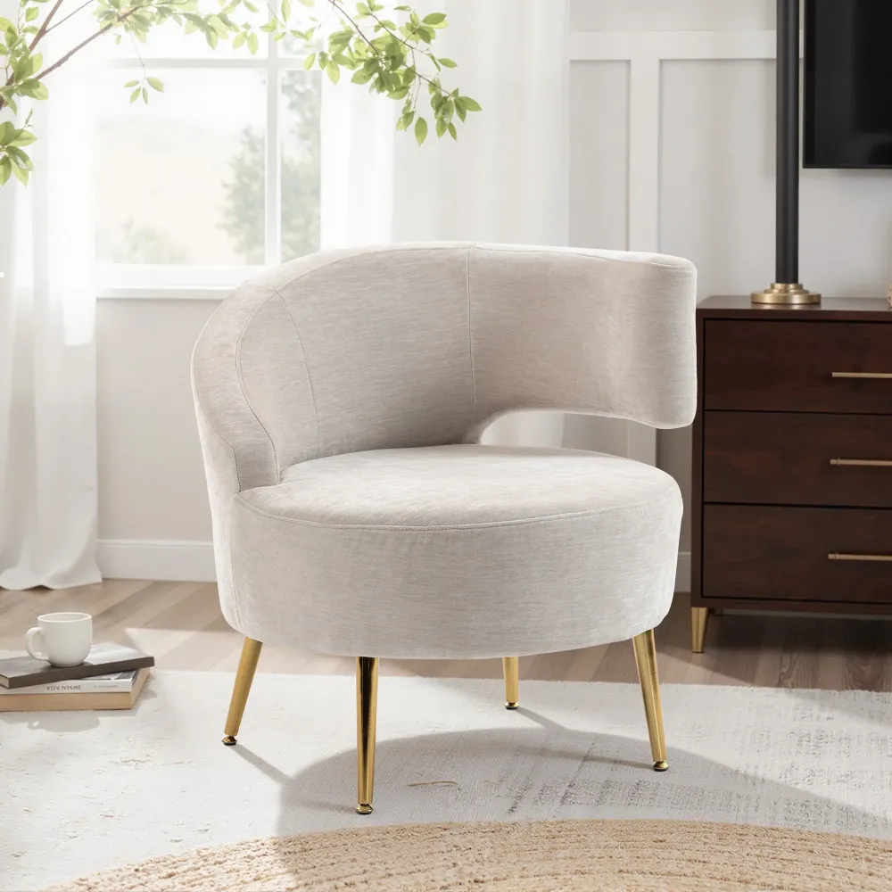 Sedia Moderna con Schienale ad Arco 69x65x67 cm Rivestita Chenille Bianco Crema