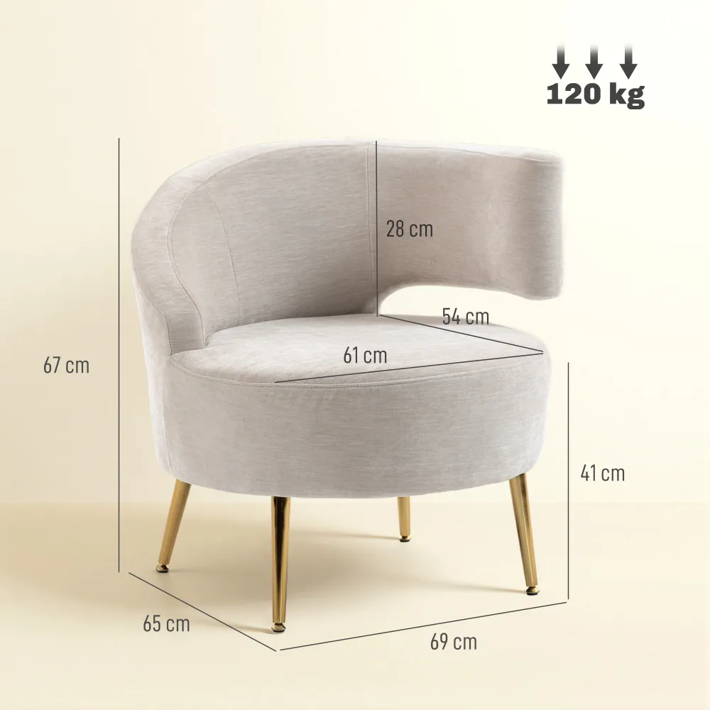 Sedia Moderna con Schienale ad Arco 69x65x67 cm Rivestita Chenille Bianco Crema