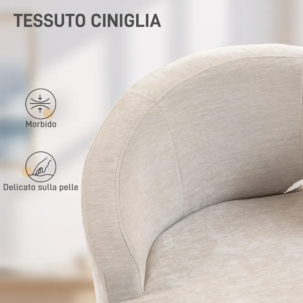 Sedia Moderna con Schienale ad Arco 69x65x67 cm Rivestita Chenille Bianco Crema