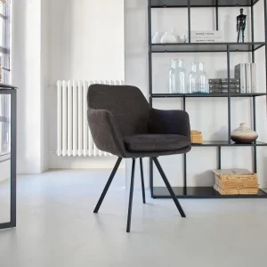 Sedia moderna girevole con braccioli tessuto e ferro Boston dark brown