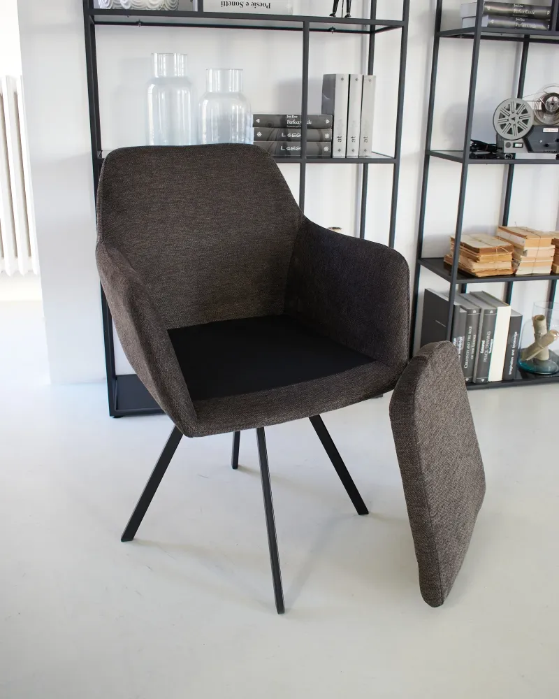 Sedia moderna girevole con braccioli tessuto e ferro Boston dark brown