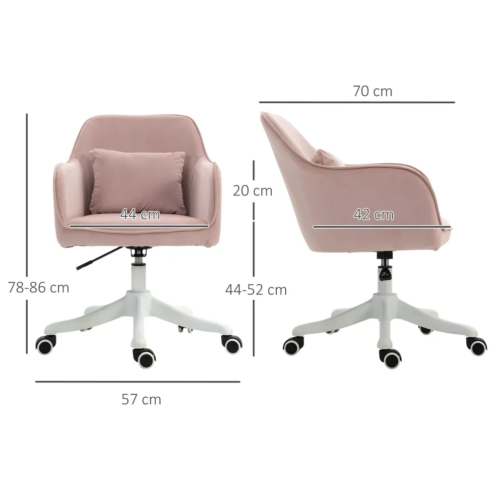 Sedia Operativa da Ufficio Massaggiante 2 Punti con Cuscino e Braccioli 57x70x78-86 cm Rosa