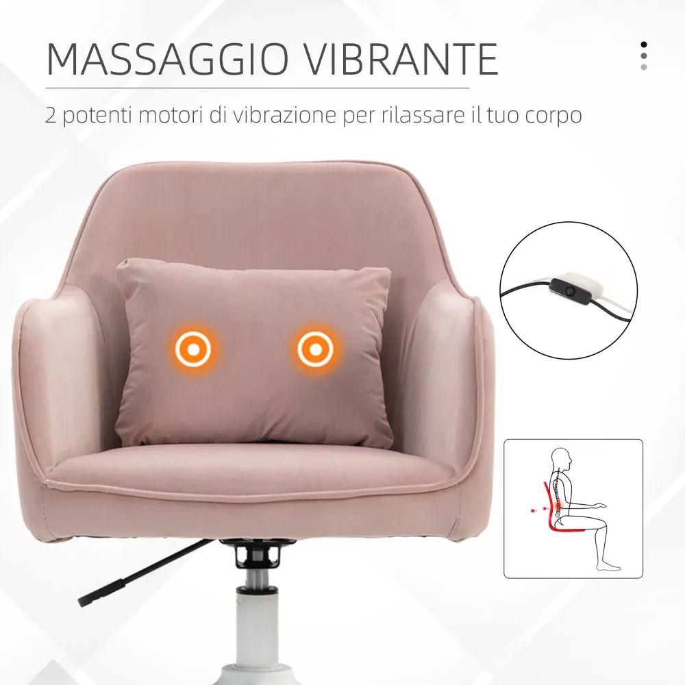 Sedia Operativa da Ufficio Massaggiante 2 Punti con Cuscino e Braccioli 57x70x78-86 cm Rosa