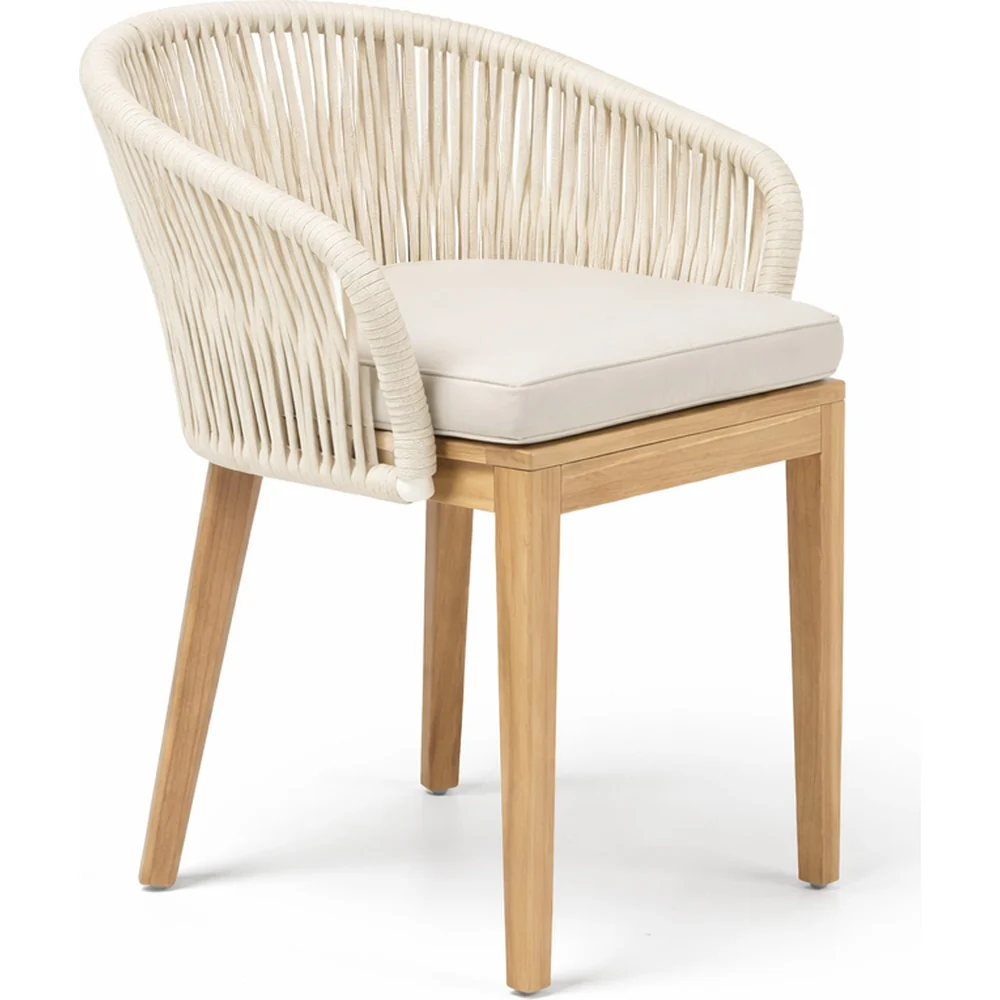 Sedia outdoor teak e corda Pearl White design Dakota