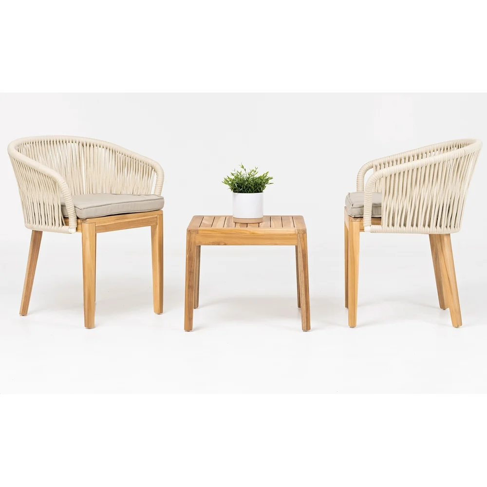 Sedia outdoor teak e corda Pearl White design Dakota