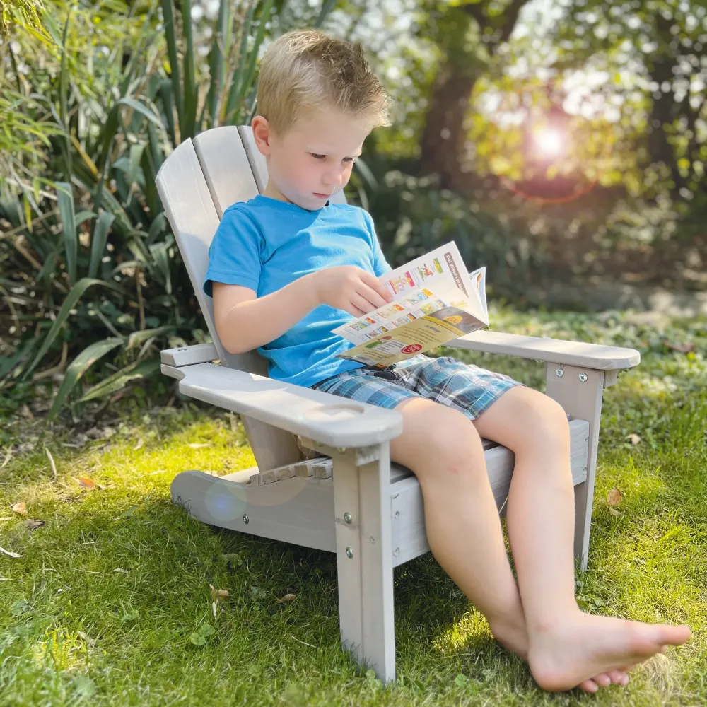 Sedia per bambini da esterno 'Deck Chair' - sedia sdraio legno certificato FSC - verniciato grigio