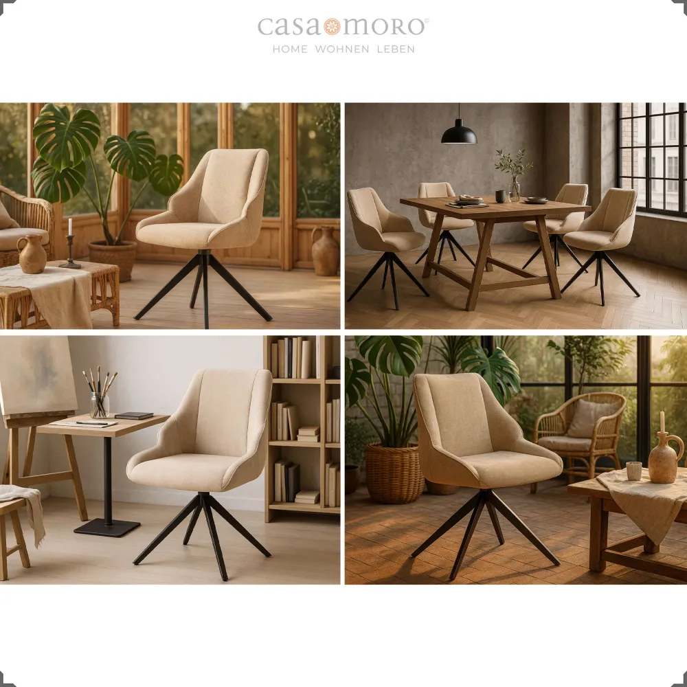 Sedia per sala da pranzo – girevole 360° marrone chiaro