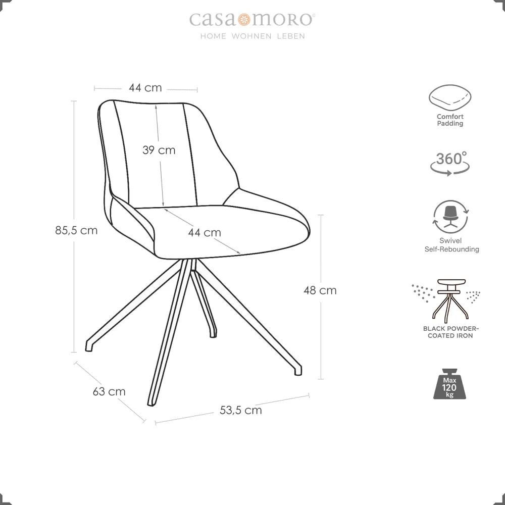 Sedia per sala da pranzo – girevole 360° marrone chiaro