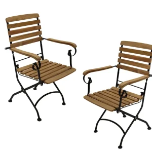Sedia pieghevole JAKARTA, acciaio piatto nero + teak, 2 pezzi, certificata FSC®