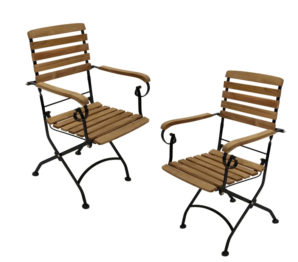 Sedia pieghevole JAKARTA, acciaio piatto nero + teak, 2 pezzi, certificata FSC®