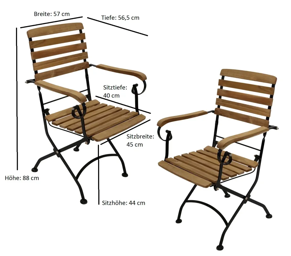 Sedia pieghevole JAKARTA, acciaio piatto nero + teak, 2 pezzi, certificata FSC®