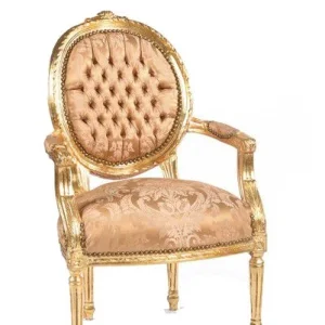 Sedia poltrona barocco da camera legno e tessuto color oro cm 60x65x90h