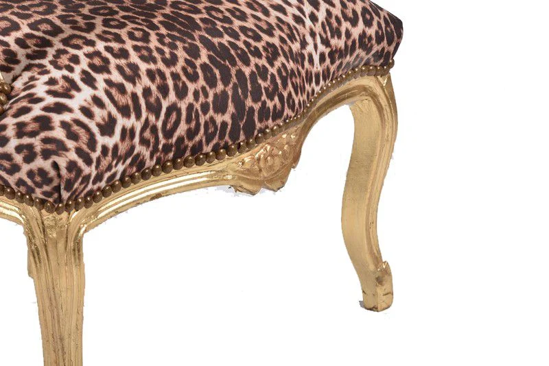 Sedia poltrona barocco Luigi XVI legno color oro tessuto leopardato cm 63x65x94h