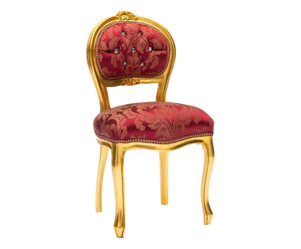 Sedia poltrona da camera o salotto legno color oro e tessuto rosso 44x48x85h