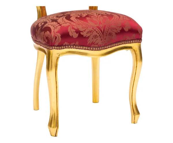Sedia poltrona da camera o salotto legno color oro e tessuto rosso 44x48x85h