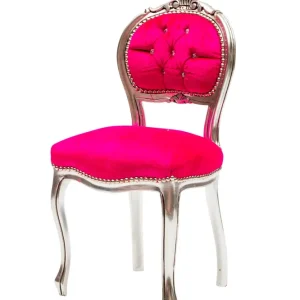 Sedia poltrona da camera o salotto legno colore argento e tessuto fucsia 44x48x85h