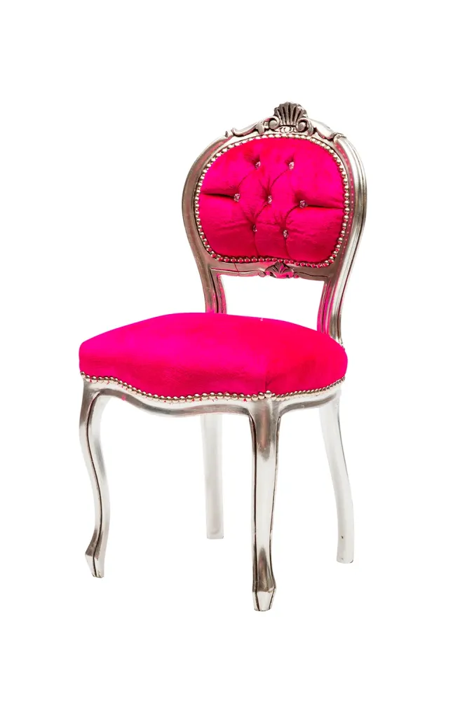 Sedia poltrona da camera o salotto legno colore argento e tessuto fucsia 44x48x85h