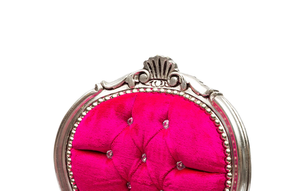 Sedia poltrona da camera o salotto legno colore argento e tessuto fucsia 44x48x85h