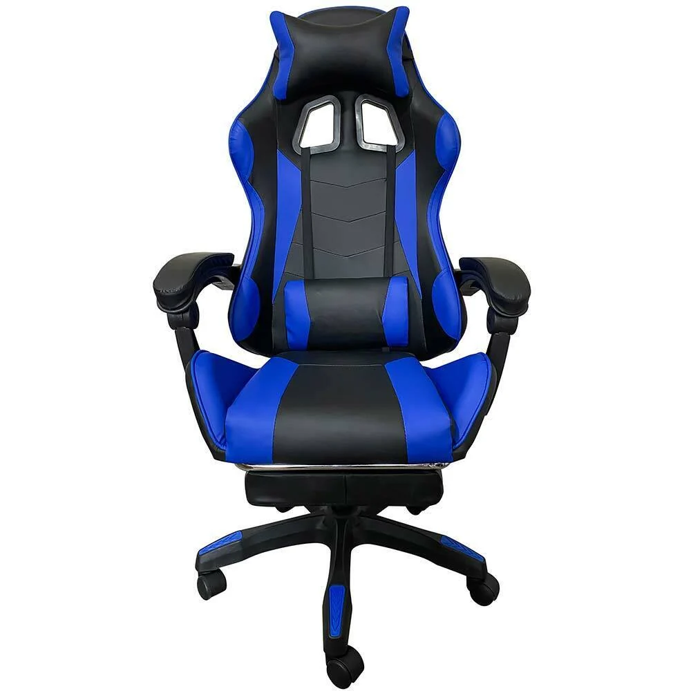 Sedia Poltrona Gaming Scrivania Ufficio Casa Reclinabile con Poggiapiedi Blu