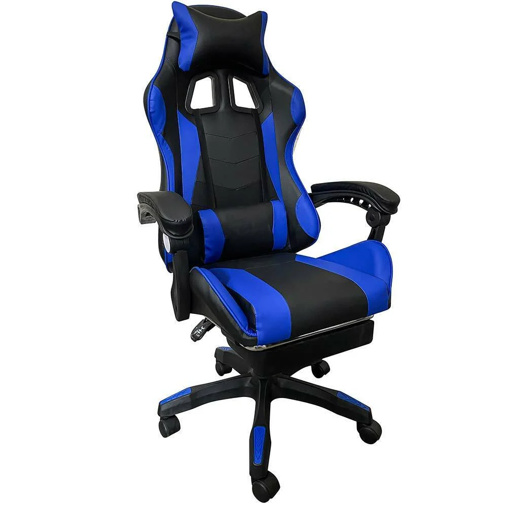 Sedia Poltrona Gaming Scrivania Ufficio Casa Reclinabile con Poggiapiedi Blu