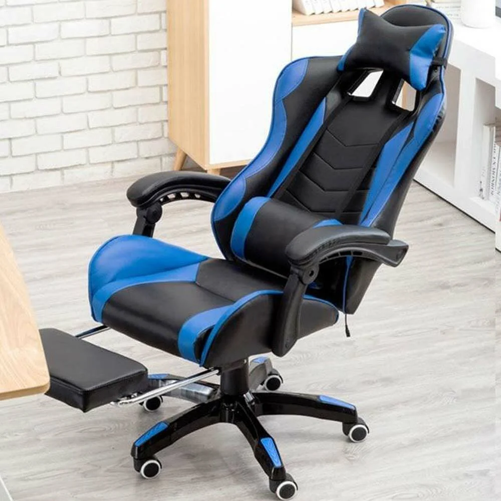 Sedia Poltrona Gaming Scrivania Ufficio Casa Reclinabile con Poggiapiedi Blu